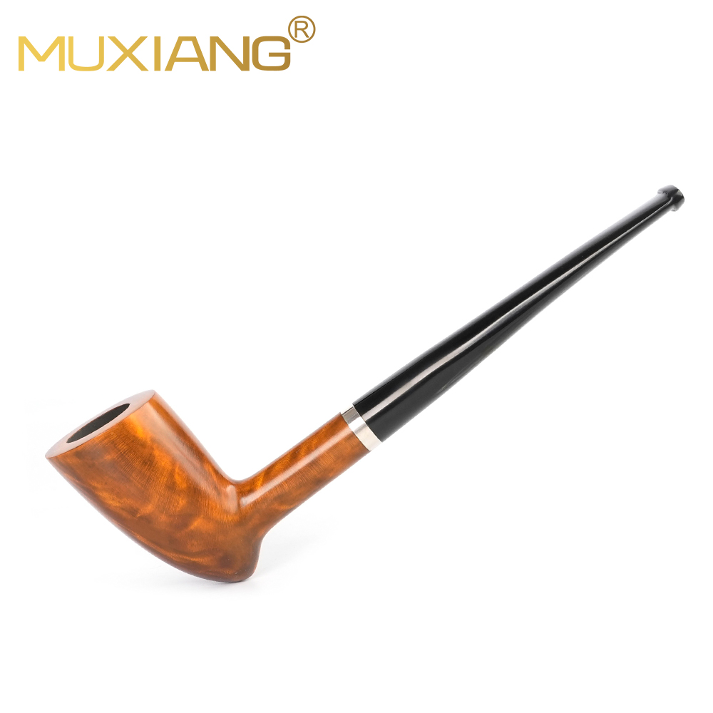 Vape Ring - MUXING Klassische Glatte Bruyèreholz-Rauchpfeife, Silberner Metallring-Dekor,